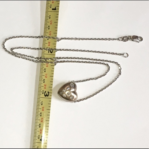 Solid 14K Yellow White Gold Natural Diamond Chunky Puffy Heart Pendant Necklace - Picture 15 of 17